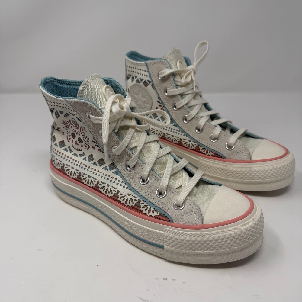 Converse Chuck Taylor All Star Lift Hi Day of the Dead Sneaker White Women 6.5